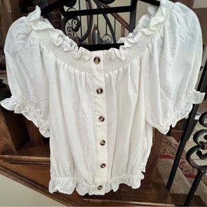 White beautiful off the shoulder blouse - for both jeans and dressy